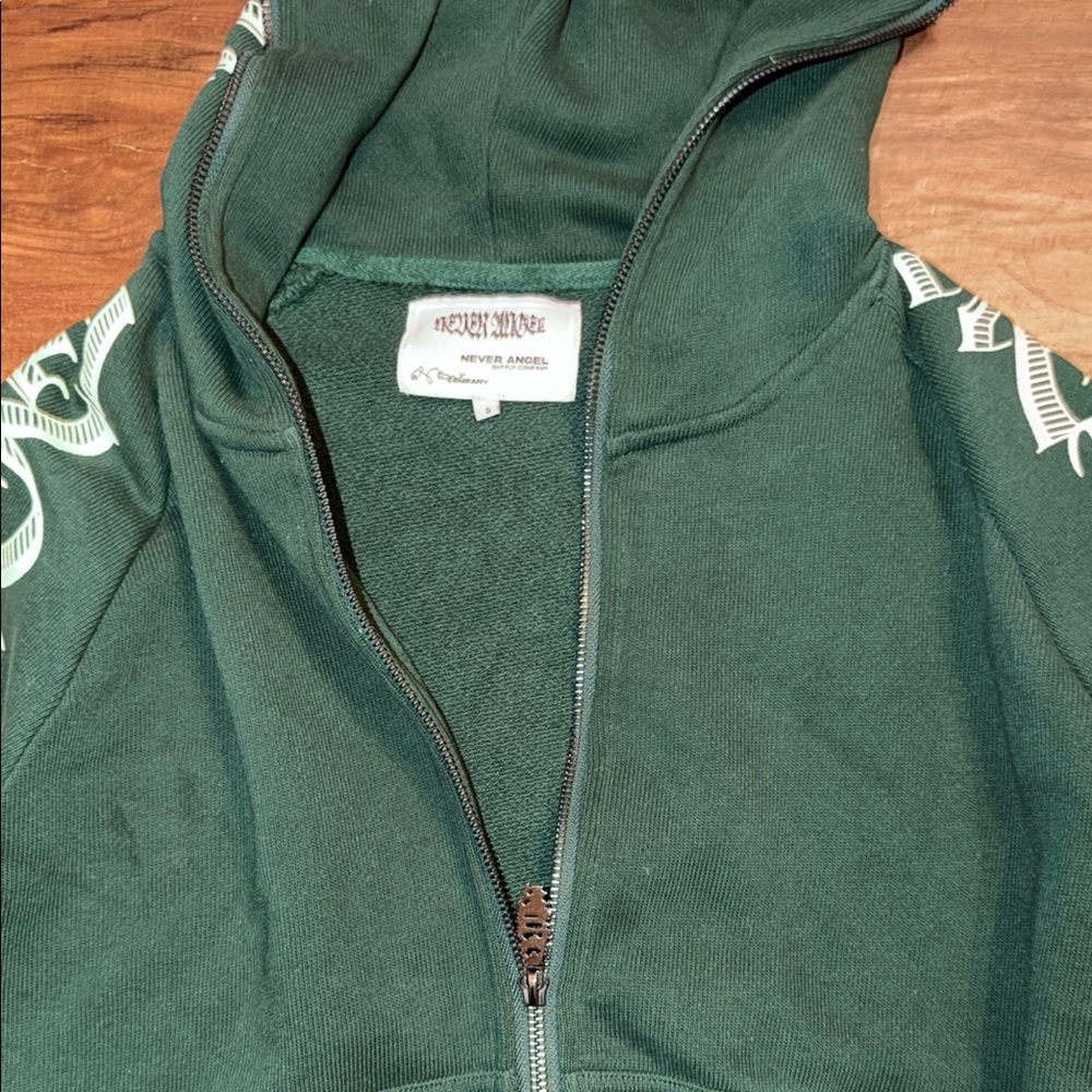 Never Angel Green Zip-Up Hoodie